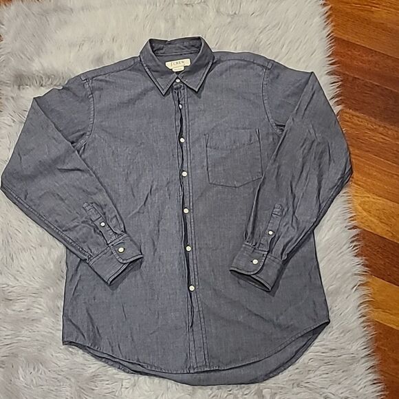 Jcrew mens dark denim colored cotton long sleeve button down size medium - Picture 1 of 5